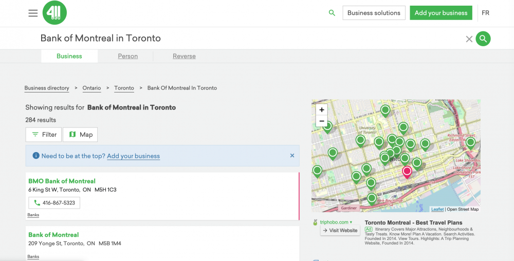 411 Local Search dashboard and API operations view