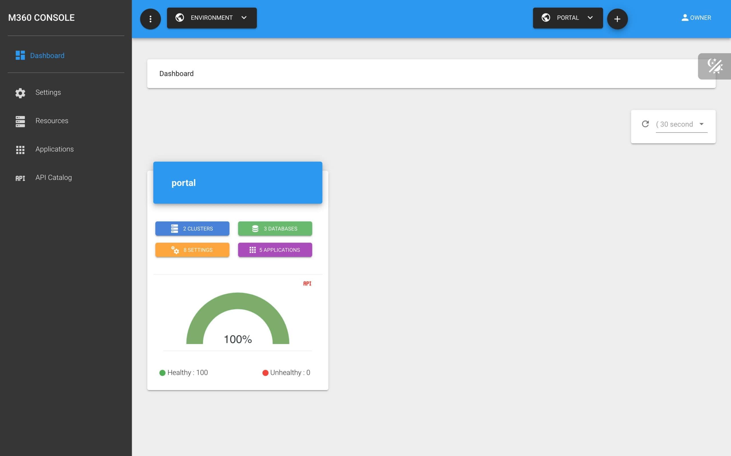 M360API platform dashboard and API management overview
